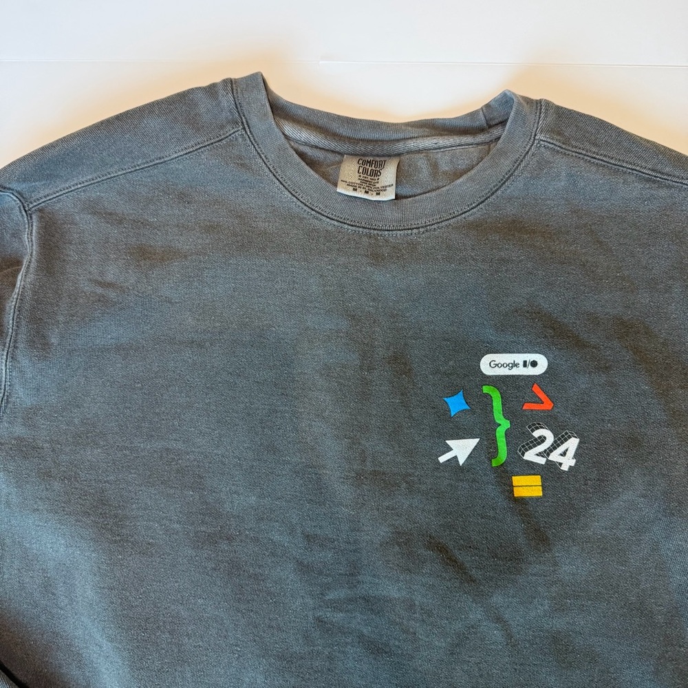 Google I/O 2024 Crewneck Sweatshirt Comfort Colors Gray Men’s Medium